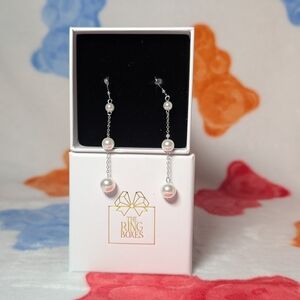 Silver and Pink Pearl Drop Earrings